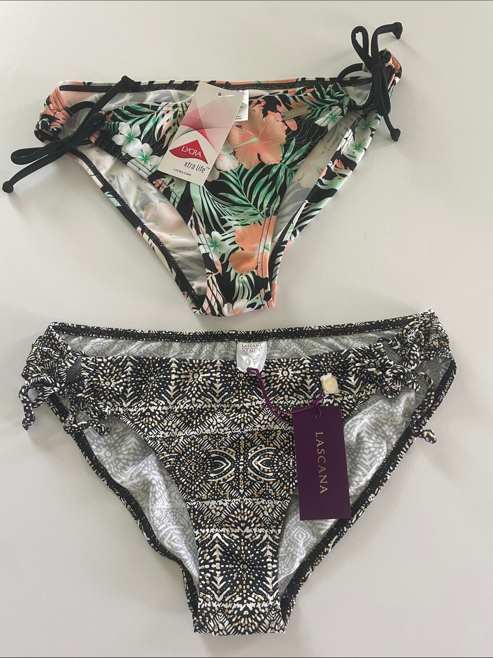 Lascana Two Women’s Bikini Bottoms - Black Tropical & Black Geometric Size 4